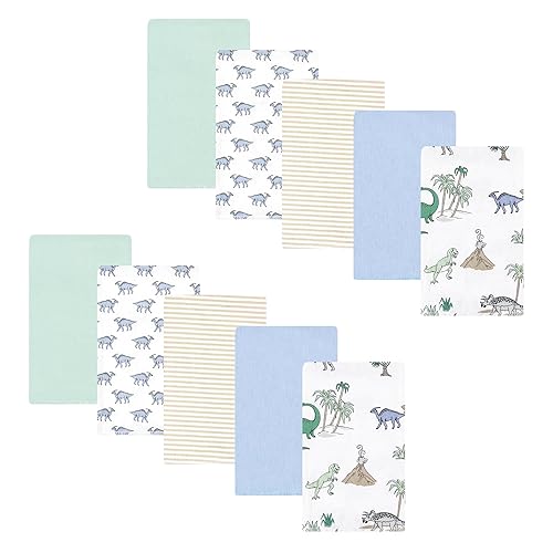Hudson Baby Unisex Baby Cotton Flannel Burp Cloths 10-Pack, Boy Dino World, One Size