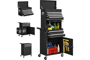 HOMCOM Lockable Tool Chest, 3-in-1 Rolling Tool Cabinet Combo with 6 Drawers and Pegboard, Detachable Steel Tool Storage Orga