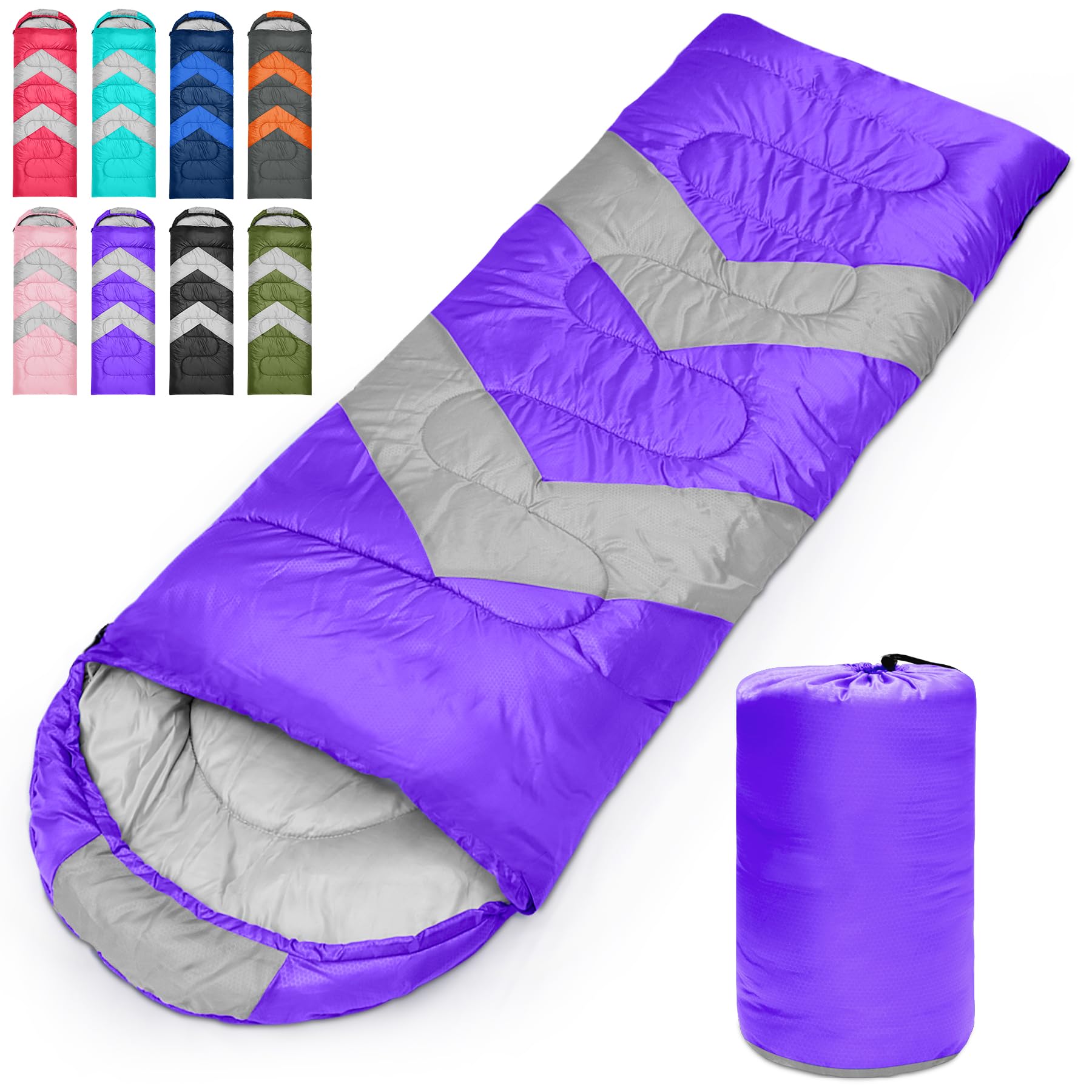 Tesmien Sleeping Bag for Adults & Kids 3-4 Season Warm Weather and Winter Lightweight, Waterproof for Teens, Men's Indoor & Outdoor Camping/Traveling/Hiking, Purple Grey — image 1