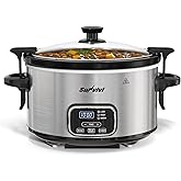 Sunvivi 4QT Programmable Slow Cooker with Locking Lid, Removable Ceramic Pot, 3 Heating Settings & Timer, Dishwasher-Safe, St