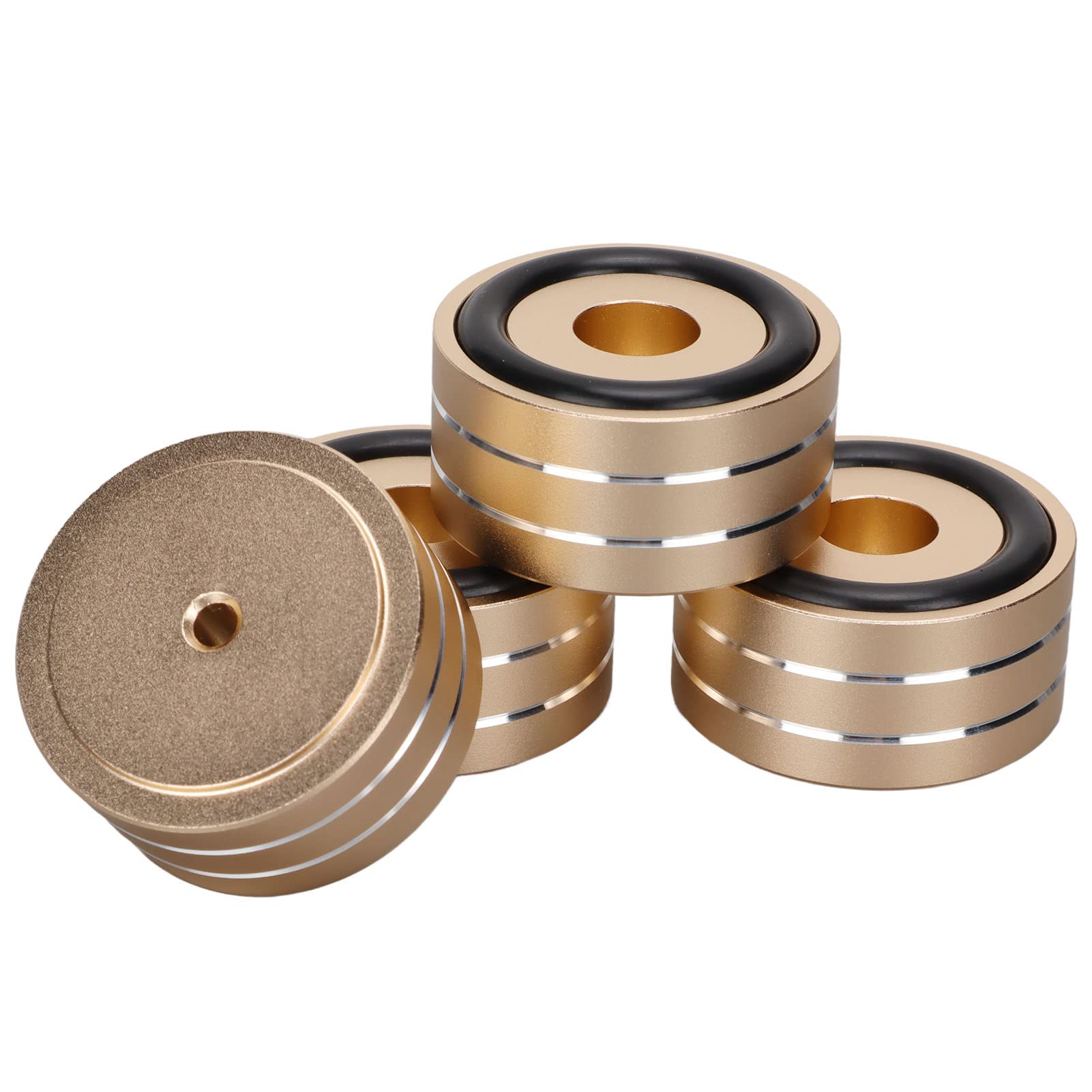 Cuifati Speaker Isolation Spike Stand Foot, 4pcs 40x20mm Aluminum Speaker Isolation Feet Pad, Anti Slip Rubber HiFi Turntable Isolation Feet, for DAC Amplifier Recorder Meter(gold)