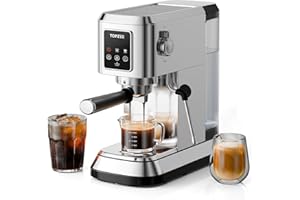 topzee Espresso Machine 20 Bar, Compact Coffee Maker with Milk Frother & Cold Brew Function, 52oz Removable Water Tank, Stainless Steel Cappuccino, Latte Maker, Silver