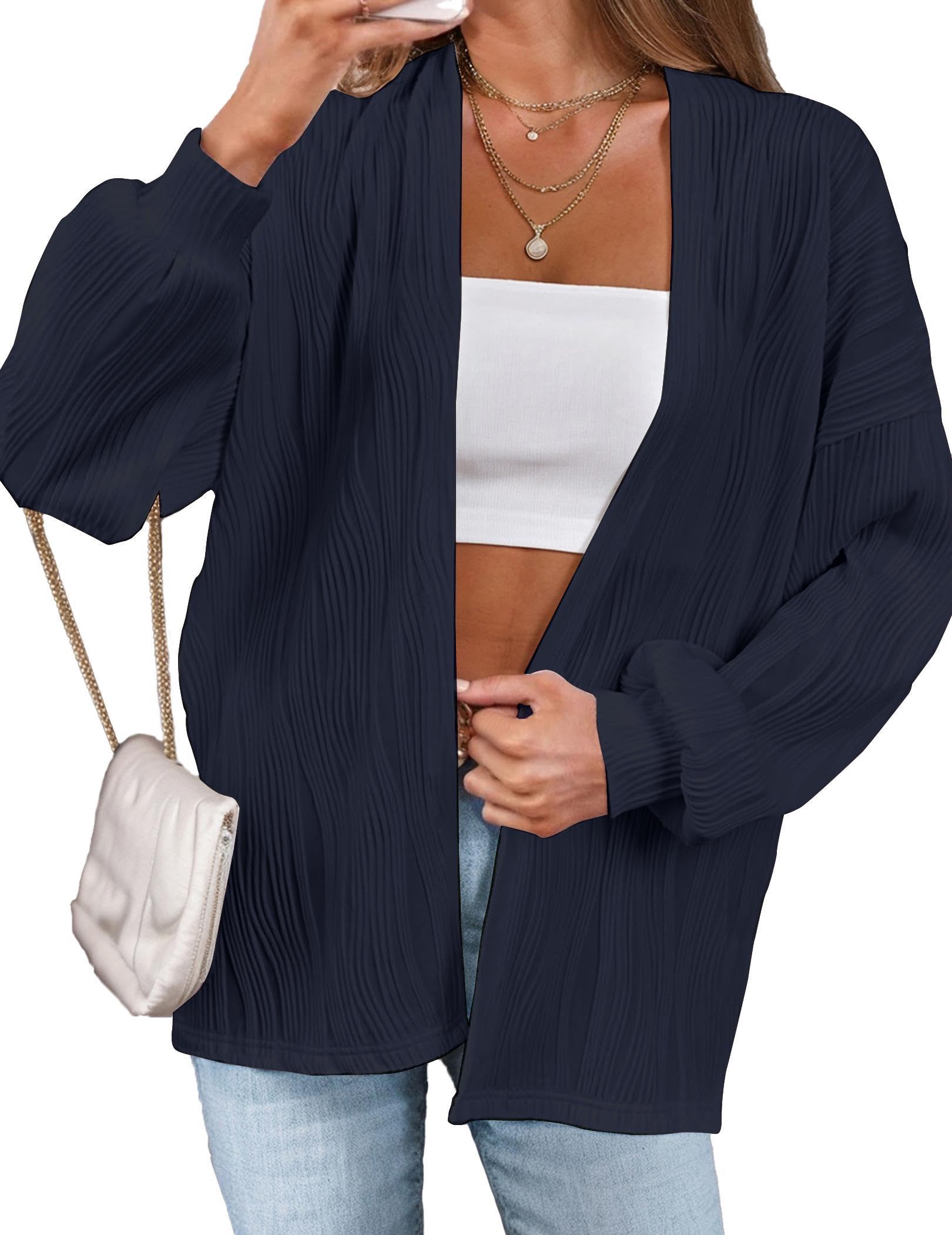 Misakia Women'S Open Front Cardigan Lightweight Long Sleeve Soft Drape Cardigan Casual Outwear Spring Summer Outfits Clothes Navy Blue Xl