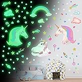 Glow in The Dark Unicorn Wall Stickers Decals, Removable Dots Stars Decals for Ceiling, Luminous Rainbow Wall Decal for Nursery, Room Decor Boys Girls Bedroom Playroom