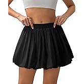 SCKTOO Women's Bubble Skirts Elastic High Waisted A Line Ruffle Casual Mini Skirt with Shorts Underneath