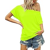 Poetsky Women's Summer Off Shoulder Shirts Casual Loose Short Sleeve Tunics Tops