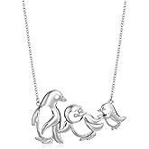 Amazon Collection Sterling Silver Penguin Family Necklace, 18