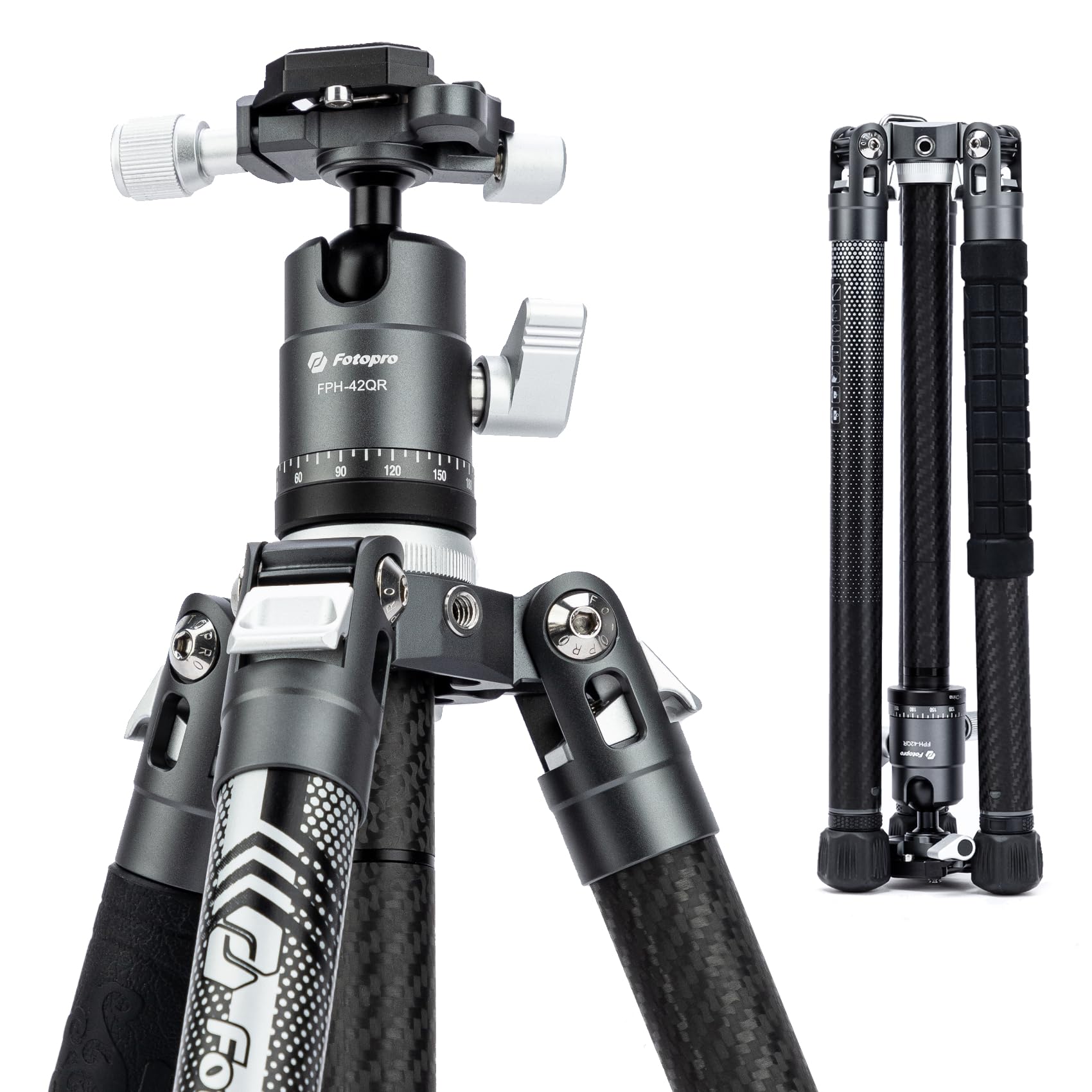 Fotopro 60Inch Carbon Fibre Travel Camera Tripod with 360 Ball Head Extendable Stable 2.07lbs Ultra Lightweight Professional Compact Tripod for DSLR Max Load 22lbs X-Aircross3 Grey — image 1