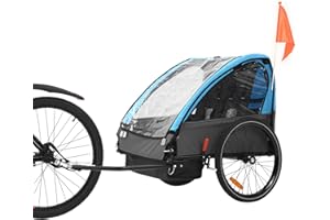 ANOUR Kids Bike Trailer, Suitable for 1 to 2 Kids, 12+ Months, Quick Attach to Bike, Foldable, with 5-Point Harness and Storage Bags