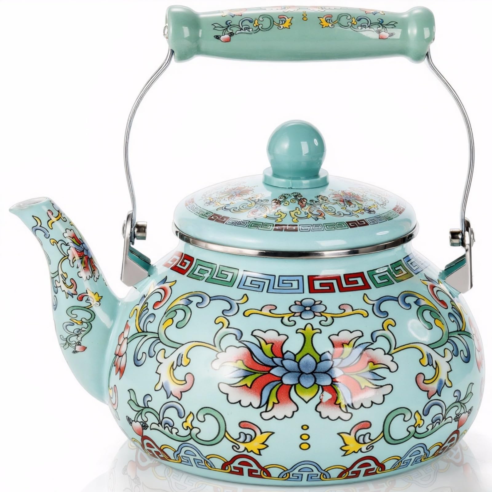 Photo 1 of Pumtus 2.6 Quart Floral Enamel Tea Kettle, Vintage Enameled Teapot Stovetop, Enamel on Steel Water Coffee Tea Pot with Ceramic Handle, Colorful Hot Water Kettle for Home Kitchen Decor, No Whistling