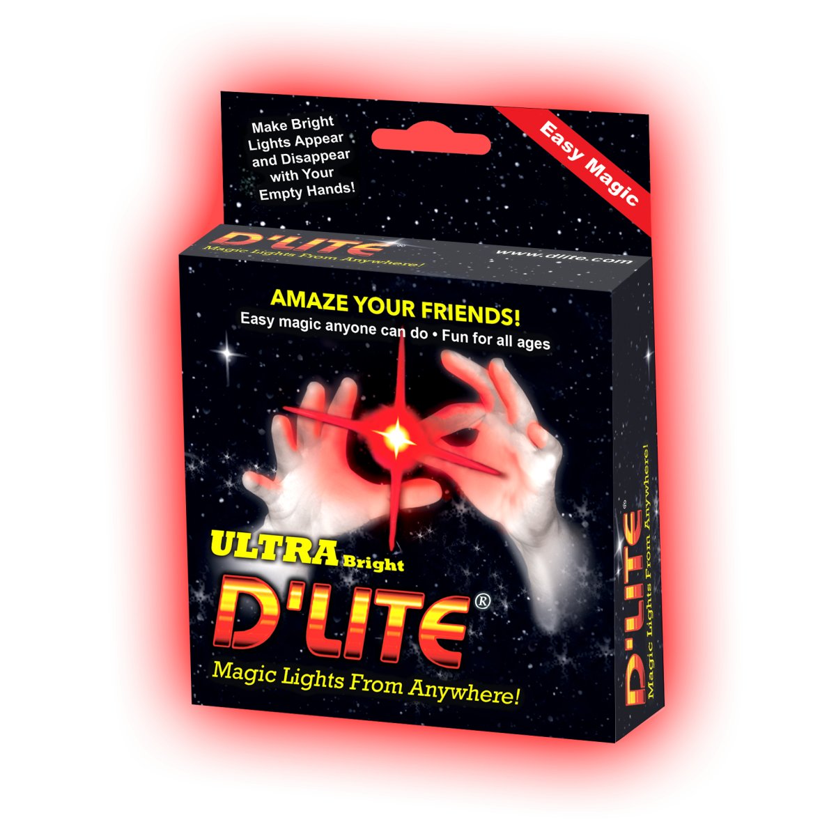 Magic Thumb Lightup Trick Set / 2 Original Amazing Ultra Bright Light Magic Fingers - Closeup & Stage Magic Tricks - Easy Illusion Anyone Can Do It - Magic Trick for Adults (Regular Red)