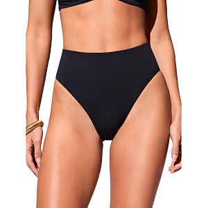 DOBREVA Women's High Waisted Bikini Bottoms | Soft, Gentle Compressive Fabric, Full Lining, High Cut, Cheeky Bathing Suit Bot