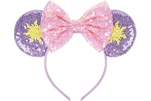 WOVOWOVO Mouse Ears Bow Headbands for Women Girls, Sun Sequin Ears Headband Glitter Party Princess Decoration Cosplay Costume Hairbands Accessories
