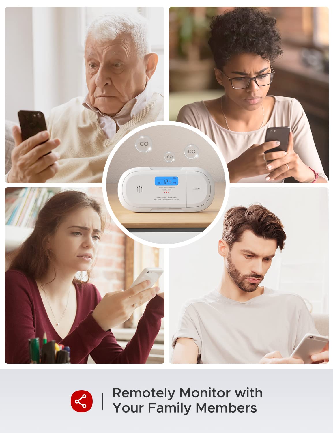 X-Sense Smart Carbon Monoxide Detector, Wi-Fi CO Detector, Real-Time Push Notifications via X-Sense Home Security App, Replaceable Battery,XC04-WX