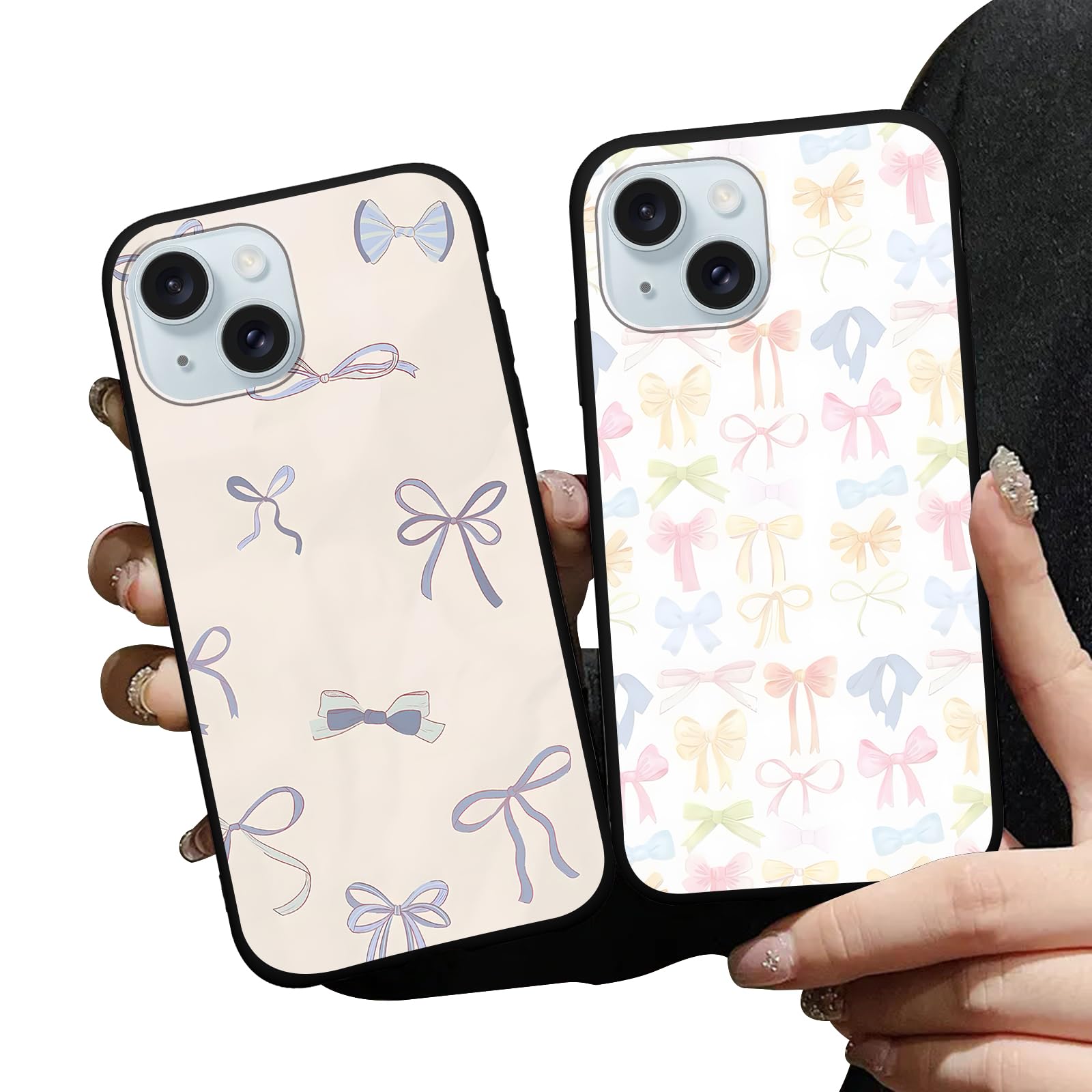 Zrutru 2 Pack Preppy Phone Cases for iPhone 15 Case Stylish Soft Bow Phone Case Preppy with Protective Black Bumper Camera Protection for Women Silicone Shockproof Funda for iPhone 15 6.1 Inch