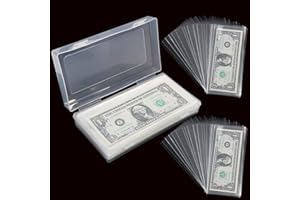 VOCHIC 200 Pieces Currency Sleeves, Dollar Bill Holder with Storage Case for Collectors, Plastic Paper Money Holders Money Sleeves Protector for Bills, Album Banknotes Stamp Paper Protector Slab Holder