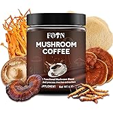 Mushroom Coffee, Instant Organic Mushroom Coffee with Cordyceps, Reish, King Trumpet, Shitake, Turkey Tail, Lions Mane for Energy, Focus, Positive Mood & Immune Support (30 Servings)