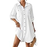 Bsubseach Terry Cloth Swim Cover Up for Women Cotton Bathing Suit Coverup Button Down Beach Shirt Robes with Pockets