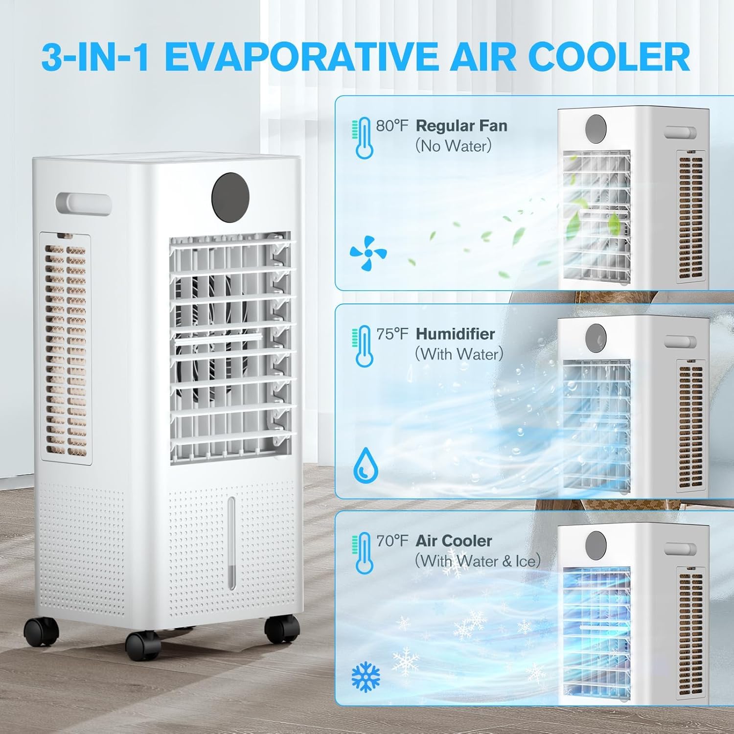 Windowless Portable Air Conditioner, 12H Timer & 2-Gal Tank, 3-IN-1 Portable AC Unit with Remote, 75°Oscillation, 3 Modes & 3 Speeds, Ultra-Quiet 24