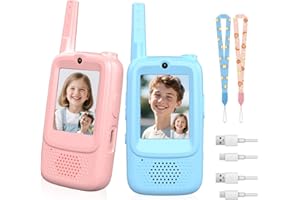 NUFR Video Walkie Talkies Kids Pack of 2, Handheld Long Range Rechargeable Video Intercom Toys with Screen and Voice Changer, One Click Call Walkie Talkie for Girls Boys Indoor Outdoor Games Camping