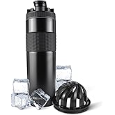 Ice Shaker Insulated Stainless Steel Shaker Bottle | 20 oz, Black | Cold for 24+ Hours | Insulated Cup with Twist-on Agitator | Odor-Free Bottle for Protein Shakes, Water, Smoothies, Cocktails