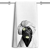 LUKIPOM Funny Black Labrador Retriever Hand Towels for Bathroom Decor, Black Lab Gifts,Dog Bathroom Decor,Dog Mom Gifts, Funny Kitchen Towels, 16x24 Inches