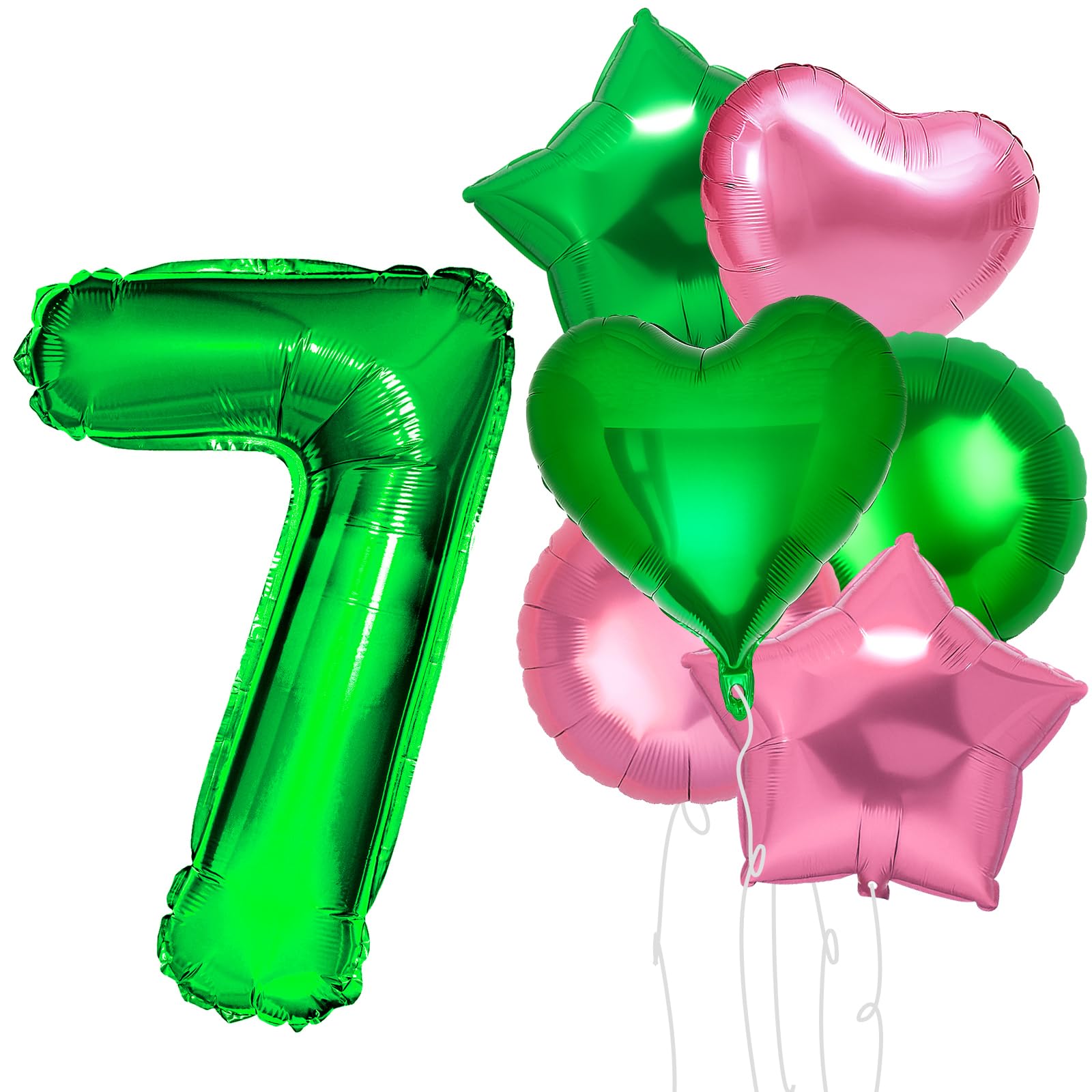 Photo 1 of 40 Inch Large Numbers Balloons 0-9,Green and Pink Foil Mylar Heart Star Big Number Balloons for Birthday Party Supplies Decorations (Number 7)