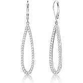 Sterling Silver Teardrop Dangle Earrings for Women Cubic Zirconia Leverback Gold Dangle Earrings Hypoallergenic Simulated Diamond CZ Long Tear Drop Earring for Women Trendy Jewelry Gifts