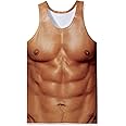 Mens 3D Fake Abs Tank Top Breathable Quick Dry Sleeveless Beach Shirt