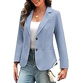 ELLEVEN Women's Long Sleeve Blazer Business Casual 2 Button Office Suit Jacket Slim Fit with Pockets