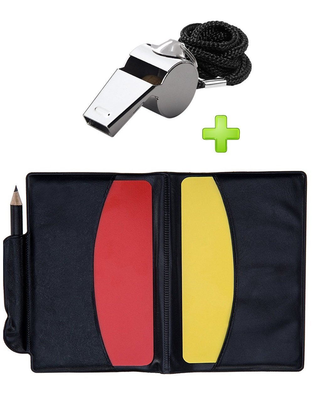 Golvery Metal Referee Whistle and cards set, Stainless Steel Sports Whistle,Coach Whistles with Lanyard for Football, Soccer, Basketball, School, Red Card Yellow Card pocket, Referee kits 4 in 1