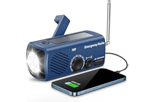 YEWEI Emergency Hand Crank Radio AM/FM with LED Flashlight, Portable Weather Radio with Solar Charging Manual Crank and Battery Operation, Mergency Phone Charging for Home Outdoor Camping（Blue）