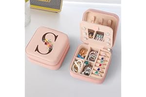 Parima Travel Jewelry Box Jewelry Case - Pink Jewelry Organizer with Mirror Gifts for Women Her Friends Female Birthday Gifts Initial Personalized Jewelry Box for Women - Letter S, Pink
