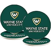 Desert Cactus Wayne State University Circle Ceramic Coasters 4 Pack WSU Warriors Absorbent Drink Coasters with Cork Backing (Design A)