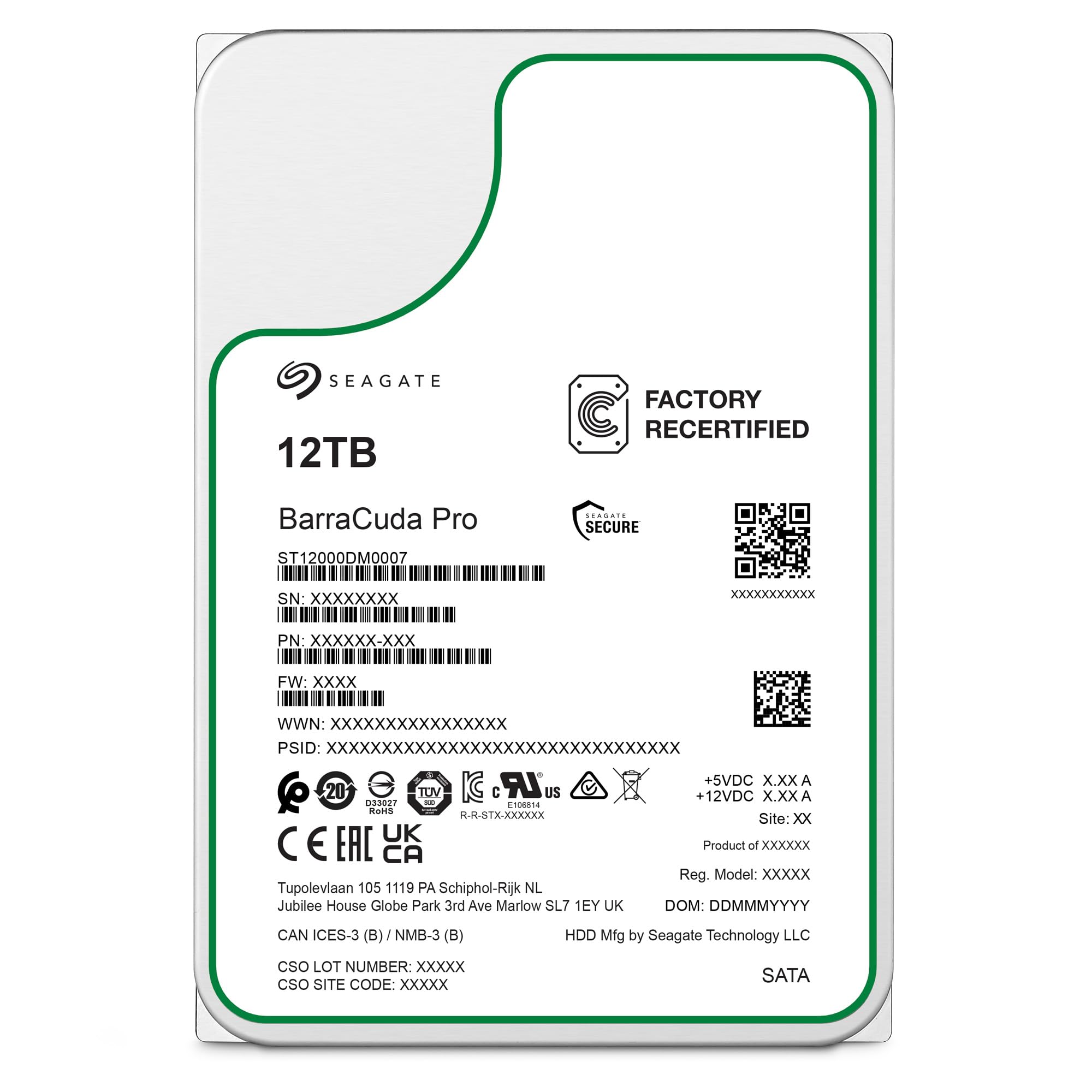(Refurbished) Seagate IronWolf ST12000VN0007 12 TB 3.5 Internal Hard Drive - SATA - 7200rpm - 256 MB Buffer