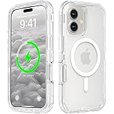 Follaroma for iPhone 16 Case, Compatible with MagSafe, Durable Dual Layer Transparent Magnetic Phone Cases, Heavy Duty Shockproof and Anti-Drop Protective Cover for iPhone 16, 6.1'', Clear