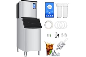 GSEICE Commercial Ice Maker Machine,450LBS/24H with 350LBS Storage Bin, Stainless Steel Freestanding Modular Clear Ice Cube Maker, 22" Air Cooled Freestanding Ice Machine for Bar/Cafe/Restaurant