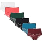 Flonica Women's Lace Boyshort, High Waist Comfortable Women's Underwear, Sexy Cheeky Panties for Women, Pack of 6