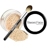 LIGHT CONCEALER with BLENDING BRUSH Mineral Makeup Matte Loose Corrector Powder Bare Face Cover Up Hide Blemishes Redness Under Eyes Dark Circles Scars Baked On Full Coverage SPF 20
