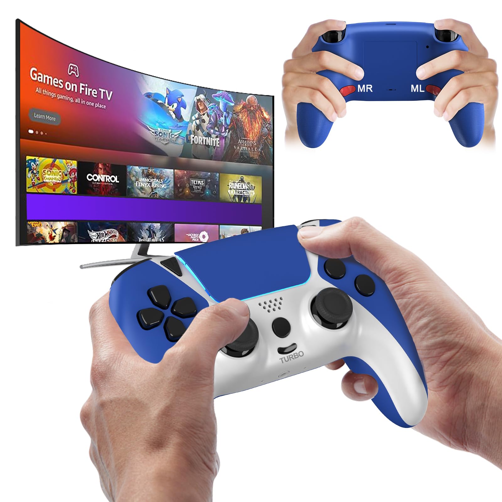 Photo 1 of Enstixsm Upgraded for Luna Controller with Back Paddles,Turbo,Wireless Fire TV Game Controllers for PC,GeForce NOW,Firestick,Replacement for Luna Gamepad with ALPS Joystick,No Drift Stick, Blue and Red