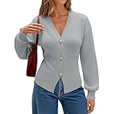 ECOWISH Cardigan Sweaters for Women 2025 Fall Long Sleeve V Neck Button Down Cropped Sweater Winter Ribbed Knit Outwear
