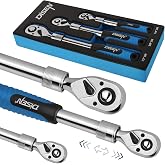 DISEN 3PCS Extendable Ratchet Wrench Set,1/4" 3/8" 1/2" Drive 72-Tooth, Quick-Release, Reversible Drive Socket Wrenches,Soft Grip Handle with Storage Tray
