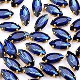 50Pcs Sew on Rhinestones 7x15 mm Flatback Glass Rhinestones Horse Eye Rhinestones with Gold Claw for DIY Crafts Clothes Bag Shoes,Denim