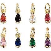 Craftora 20Pcs 18K Gold Plated Teardrop Charms Cubic Zirconia Birthstone Charms Brass Crystal CZ Stone Pendants with Jump Ring for Jewelry Making Necklace Bracelet Earring (Mixed Color)