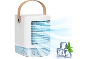 BIGKING Mini Portable Air Conditioners, 3-IN-1 Evaporative Air Cooler - fancole Small Air Conditioner With 3 Levels Humidify, 7 Colors Night Light, 3 Speeds USB Powered for Room Desktop Office Camping