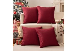 MIULEE Christmas Pack of 4 Decorative Outdoor Throw Pillow Covers Linen Waterproof Pillow Covers Farmhouse Cushion Cases for Patio Garden Tent Balcony Couch Sofa18x18 inch Burgundy