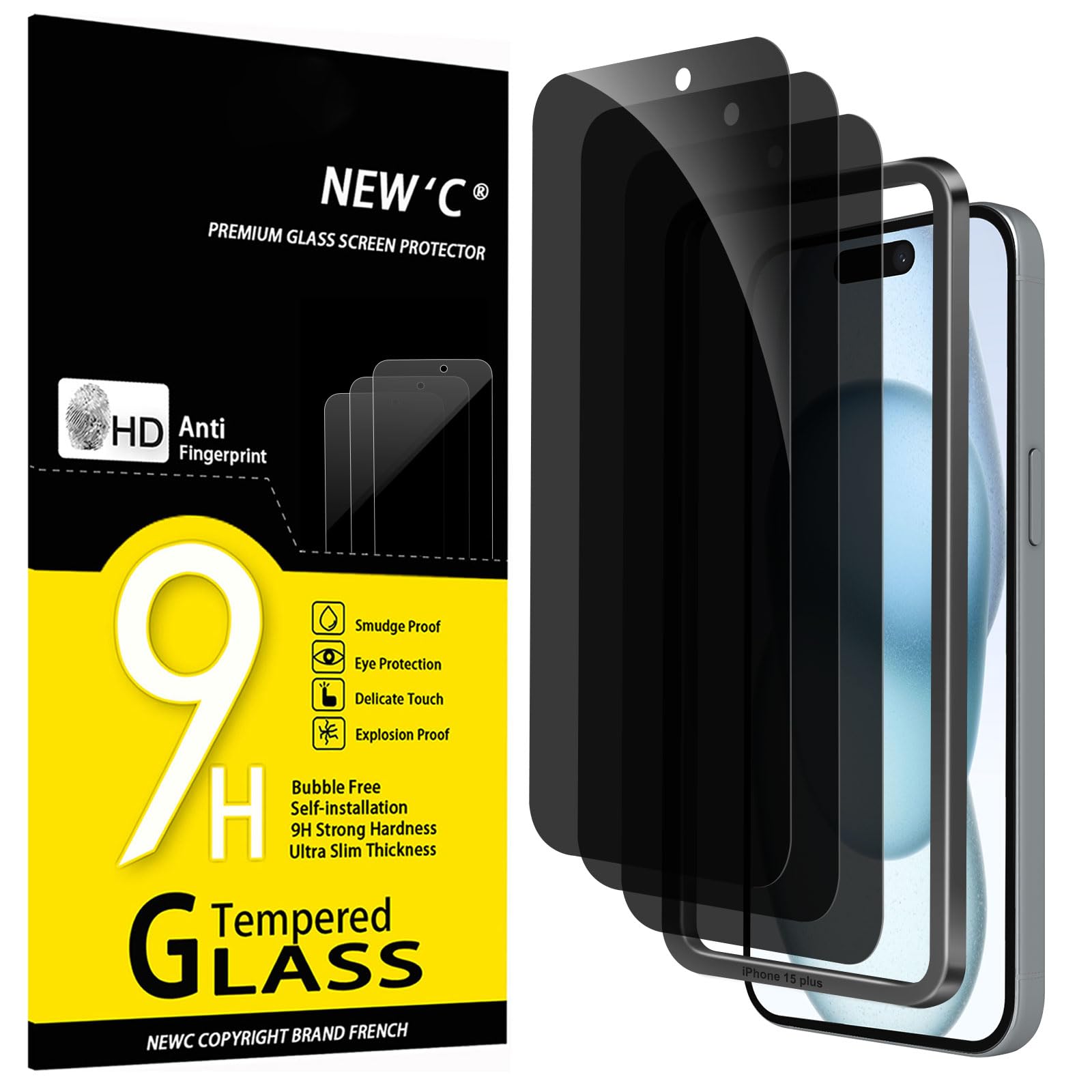 Photo 1 of NEW'C 3 Pack Privacy for iPhone 16 Plus,15 Plus Screen Protector (6.7 inches), Anti-Spy Tempered Glass Film,Enhanced 28-Degree Privacy Angle with Easy Installation Tool Included