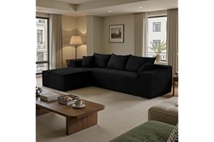 SIMTONAL Cloud Sectional Couch with L-Shape Chaise,Modern Modular Sofa with Deep Seat, Upholstered Couches for Living Room Bedroom,No Assembly Required, Black (Left Facing Chaise)