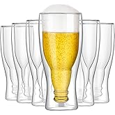 Meanplan 6 Pcs 15.5 oz Double Wall Insulated Beer Glass Clear Pub Mug Birthday Gifts for Him Men Dad Guys Insulated Borosilicate Freezable Upside Down Design Beer Glasses Cup for Drinking Lovers Bar