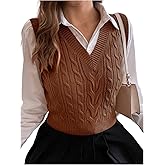 Milumia Women's Cable Knit V Neck Sweater Vest Sleeveless Ribbed Crop Tank Top